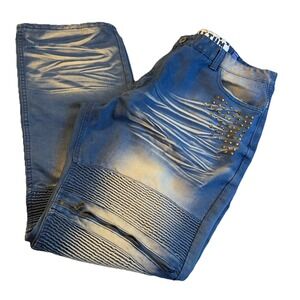 Beat and Rhythm Distressed Blue‎ Designer Jeans 44x32 NEW